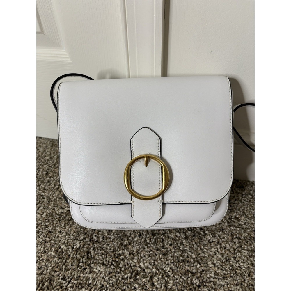 Banana Republic Leather Saddle Bag With Magnetic Close White